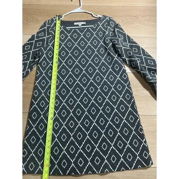 Loft Long Sleeve Mini Shift Dress Womens Size MP Black Diamond Tie Cuff Chic - Picture 4 of 6